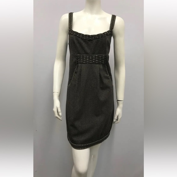 NANETTE LEPORE Dress‎ Houndstooth DESIGN Brown Khaki Size 8 - Picture 1 of 6